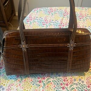 Brighton Brown Croc-Embossed Leather Shoulder Bag